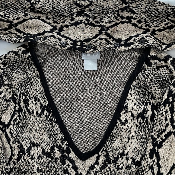 CHICO’S Black & Gold Metallic Reptile Print Tie Neck Sweater Size Large - Picture 6 of 12